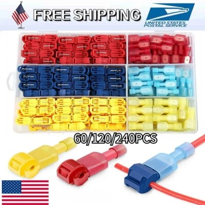 240/120/60X Quick Splice T-Tap Insulated Crimp Terminal Kit Spade Wire Connector - Image 1 of 4