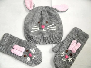 MINI BODEN schöne Mütze + Handschuhe grau Hase Gr. 11-14 J NEU ST1121 - Picture 1 of 1