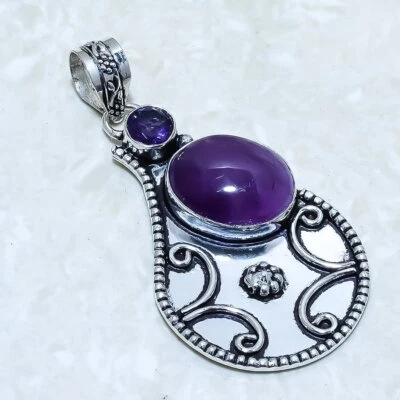 Africano Ametista Gemma a Mano Etnico Argento Ciondolo Gioielli 2.4 " PRJ14340 - Immagine 1 di 2