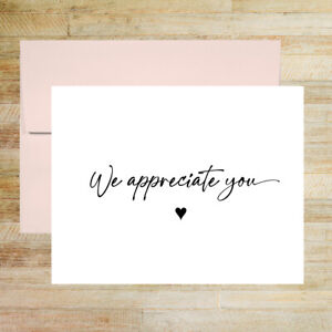 We Appreciate You Thank You Cards, Set of 4 PRINTED A2 Cards & Envelopes