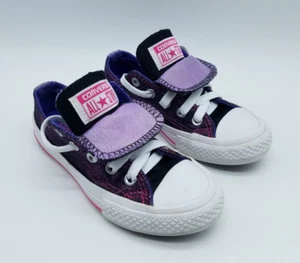 Converse All Star Double Tongue Junior Girl's Size 10.5 Sneakers Purple Sparkle - Picture 1 of 11