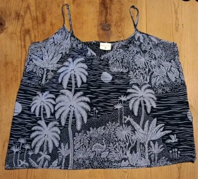 Camiseta sin mangas H&M x DESMOND & DEMPSEY para mujer L tejida algodón azul palmera playera Foto 1 de 4