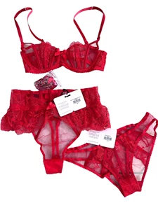 NWT Agent Provocateur Rozlyn Red Set: Bra,Suprender Thong,Brief Sz 2/85B/US 32B - Picture 1 of 15