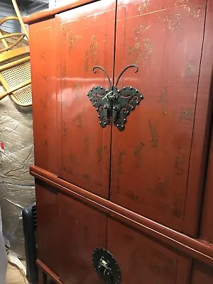Chinese Cabinet Vintage Cabinet Large 2 Tiered Butterfly Decoration URGENT SALE • 900$