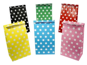 12 Polka Dot Paper Bags - Choose From 6 Colours - Party Gift Spotty Treat Sweet - Picture 1 of 1