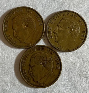 MEXICO KM433 1955 10 CENTAVOS CIRCULATED OLD BRONZE MEXICAX3- US Seller - Picture 1 of 2