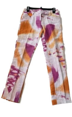 Pantalones ajustados de tiro bajo multi abstractos 100 % lino Emilio Pucci para mujer talla 6 Foto 1 de 4