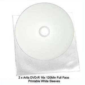 2 x Arita Ritek DVD-R 16x Full Inkjet Printable 4.7GB 120Min Blank Discs Sleeves - Picture 1 of 15