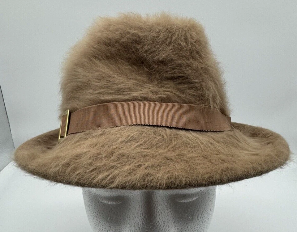 Kangol Fugora Cloche Hat Brown Angora Fur Bucket Hat Made In England Gold Buckle - Image 1 of 4