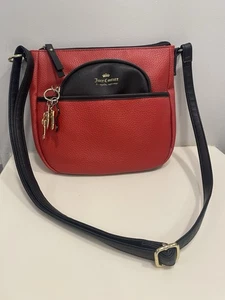Vintage Y2K Juicy Couture Red Black Pebbled Faux Leather Handbag Charms - Picture 1 of 10