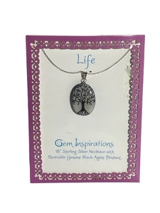 Gem Inspirations "Life" Necklace 18" Sterling Silver Reversible Black Agate NEW - Picture 1 of 8