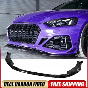 Fit For AUDI A5 RS5 B9.5 2021-2023 Real Carbon Front Bumper Lip Spoiler Body Kit - Picture 1 of 16