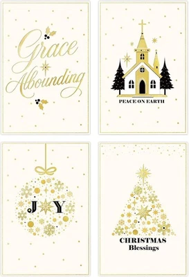 Surtido de tarjetas de Navidad en caja, iconos elegantes 4 diseños 24 tarjetas con sobre Foto 1 de 4