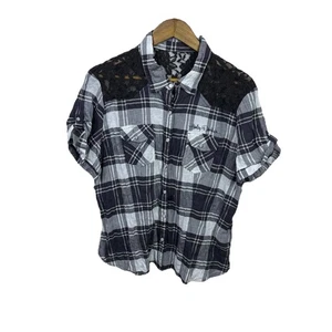 Camisa Harley Davidson Motocicletas Negra Encaje Cuadros Snap Western Biker Mujer 2XL - Imagen 1 de 21