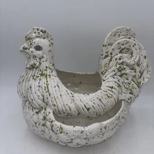 Vintage 1976 Arnel's Pottery MCM grün weiß Hahn Huhn Übertopf Sukkulenten - Bild 1 von 8