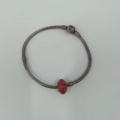 Pulsera Pandora Plata de Ley con Cierre 8" con Dije de Cristal de Murano Rojo Foto 1 de 4