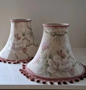 Vintage Floral Lampshade Pair Pink Tassels Cottagecore Kitsch Table Or Pendant - Picture 1 of 6