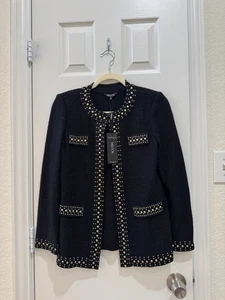 Misook Black Knit Jacket XS Heritage Fit Studded Gold Accents NWT - Picture 1 of 19