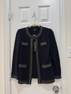 Misook Black Knit Jacket XS Heritage Fit Studded Gold Accents NWT - Image 1 of 4