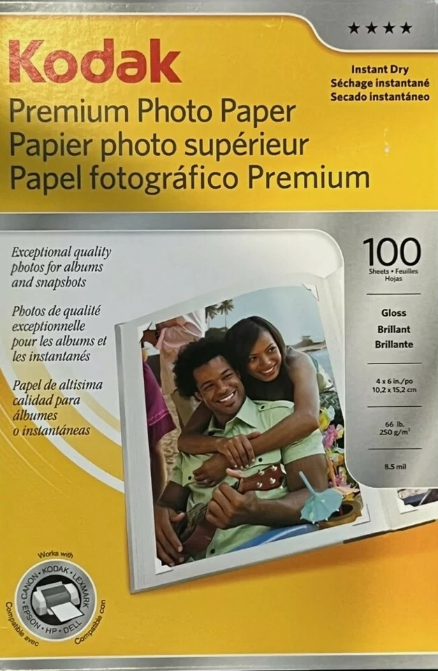 Kodak Premium Photo Paper Gloss 100 Sheets, Instant Dry, 4x6 In, 8.5 Mil (New) - Image 1 of 1