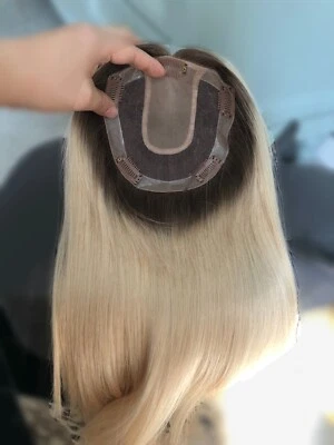 Stock 16" Silk Parted Lace Hair Toppers;  5.5x6" Base Free Part - Image 1 of 4