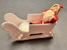 Antique Putz Clay Face Santa w/ Mica Sleigh Sled Christmas