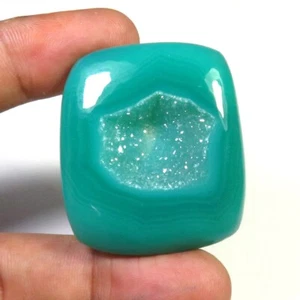 Green Onyx Druzy Agate Cabochon 37x32mm Natural Onyx Geode Baguette Gems OD-1253 - Picture 1 of 8