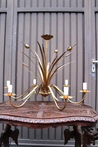 Hollywood regency hans kogl wheat sheaf gilded metal Chandelier lamp 1970 Cover