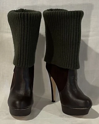 Zigi Soho Turnover Brown/Green Platform Hi Heel Sweater/Zip Shaft Boot  New 6.5 - Image 1 of 4