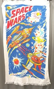 Vintage 70's CANNON Beach Towel SPACE WARS SciFi UFO Battle 54x32 - Picture 1 of 4