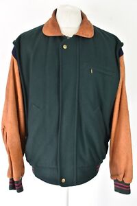 GANT Green The Wool Flyer Jacket size L Mens Wool Leather Outdoors Outerwear
