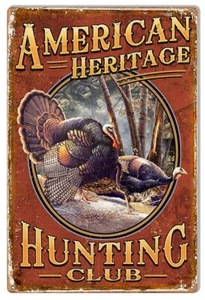 AMERICAN HERITAGE HUNTING CLUB TURKEY 18" HEAVY DUTY USA METAL HOME DECOR SIGN - Picture 1 of 1