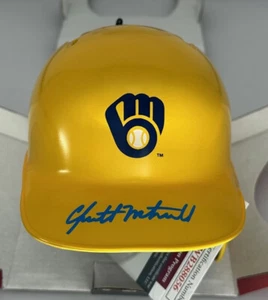 Brewers Outifelder GARRETT MITCHELL Signed Rawlings YELLOW Mini Helmet AUTO JSA - Picture 1 of 2