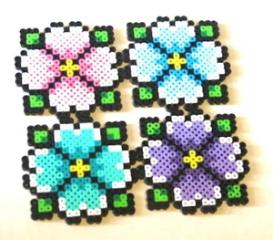 Perler Beads Set of 4 Flower Coasters  - Picture 1 of 6