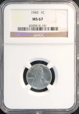 1943 Steel Penny NGC Graded MS67! - Image 1 of 3