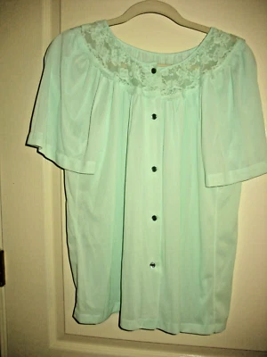 Pijama vintage Gilead talla 34 verde menta nailon top/chaqueta de cama ribete de encaje Foto 1 de 4