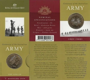 2001 CENTENARY of the AUSTRALIAN ARMY $1 'S' MINTMARK COIN UNC CARDED π¦πΊ - Picture 1 of 6