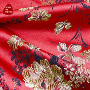 UK STOCK Chinese Peony Jacquard Satin Fabric Brocade Qipao Dress Material Sewing - Picture 1 of 13