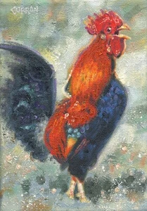 ORIGINAL ÖLGEMÄLDE, SCHAUKELHAHN, VÖGEL, TIERE, gelisteter Künstler NR! - Bild 1 von 1