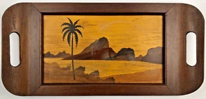 Bandeja para servir bebidas con incrustaciones de madera tropical del Pacífico Sur 14,5 x 7,25" manchada de calor - Imagen 1 de 9