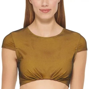 NEW Dkny Women;s Cropped Crop Mesh Overlay Bikini Top Yellow Size XL NWT - Picture 1 of 4
