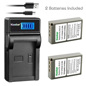Kastar 2 Battery + Charger For Olympus BLS-50 BLS-5 BCS-5 EM10 MarkII EPL5 EPL7 - Picture 1 of 5