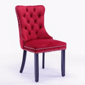 2-Pcs High-end Tufted Velvet Upholstered Dining Chair w/Wood Legs Nailhead Trim - Picture 1 of 35
