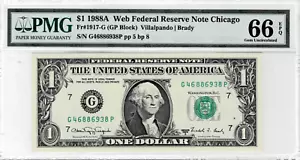 1988a $1 Federal Reserve 'WEB' Note- GP block--run 8 (combo 5/8) -PMG 66 EPQ - Picture 1 of 6