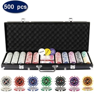 500 Piece Texas Holdem Numbered Poker Chips Set with Case 2 Decks of Cards New - Picture 1 of 8