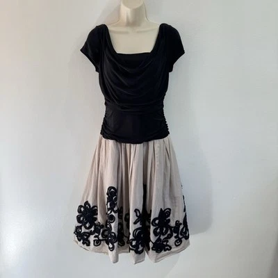 Vintage Y2K S.L. Vestido Fashions 6 Formal Fiesta Cóctel Negro Tostado Floral Acanalado Foto 1 de 4