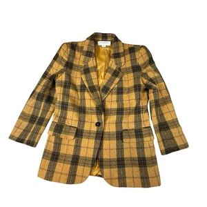 Vintage Jones New York Womens Yellow Gold Plaid Jacket Blazer Size 6P - Picture 1 of 3