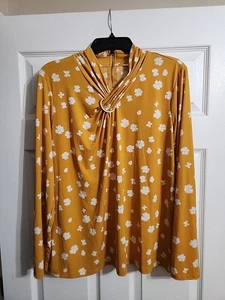 Liz Claiborne Women’s Golden Yellow Floral Dressy Top XL - Picture 1 of 5