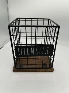 Rae Dunn UTENSILS - Holder, Square Wire & Wood, Farmhouse Kitchen, Picnic, Party - Picture 1 of 6