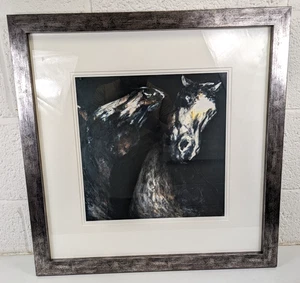 Dark, Expressionistic Style Framed Print Of Two Horses - 26" x 26" - Picture 1 of 6